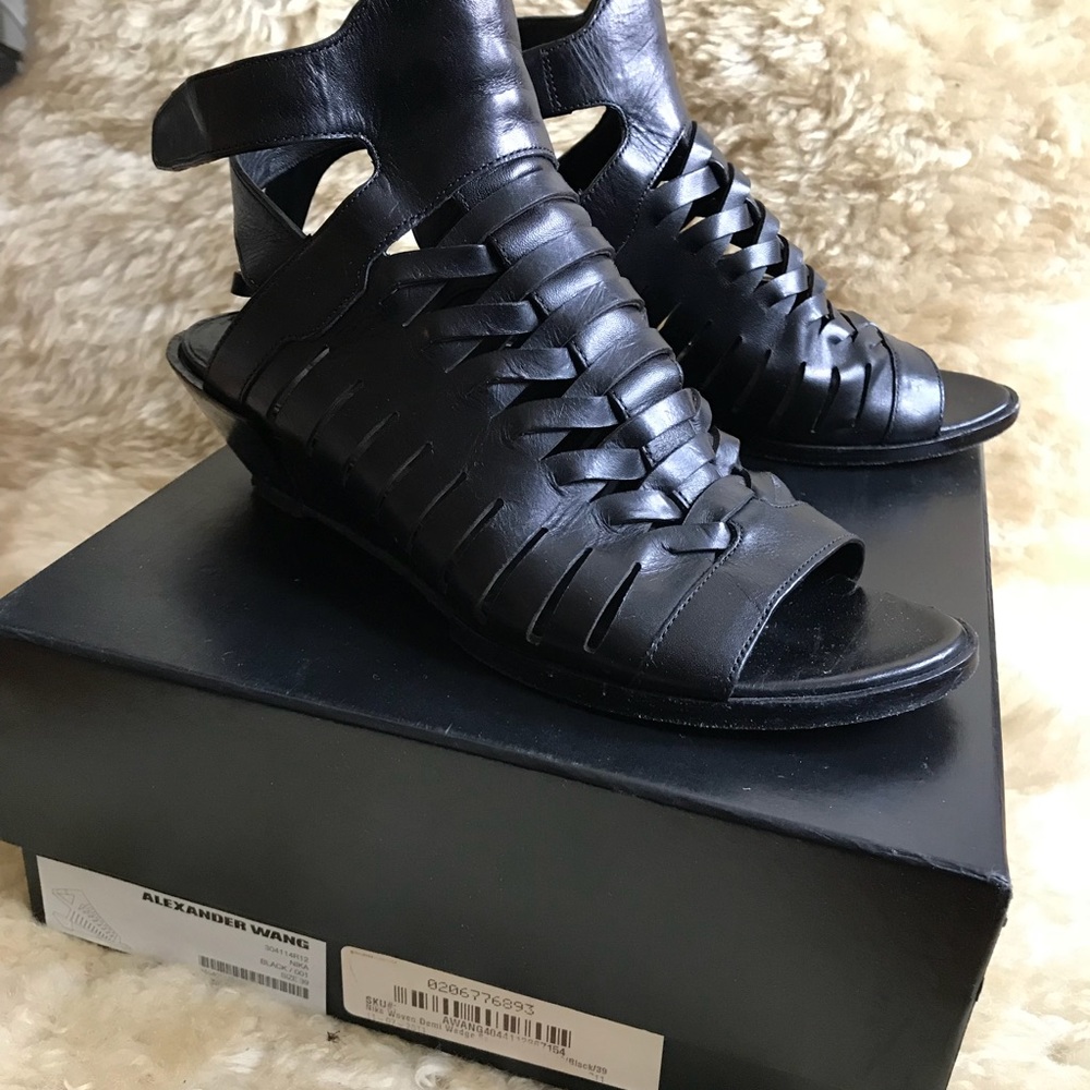 Alexander Wang black leather sandals & wedge heel